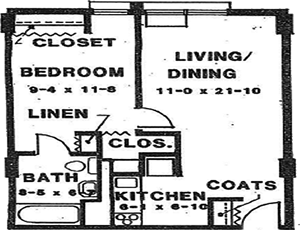 One Bedroom / One Bath - 540 Sq. Ft.*